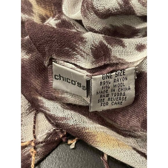 Chico's Wool Blend Animal Print Fringed Scarf Wrap Sarong 63" x 22" Travel Offic - Picture 3 of 3